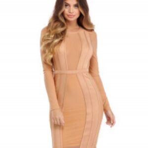 Jluxlabel Elegant Tan Long Sleeve Dress m